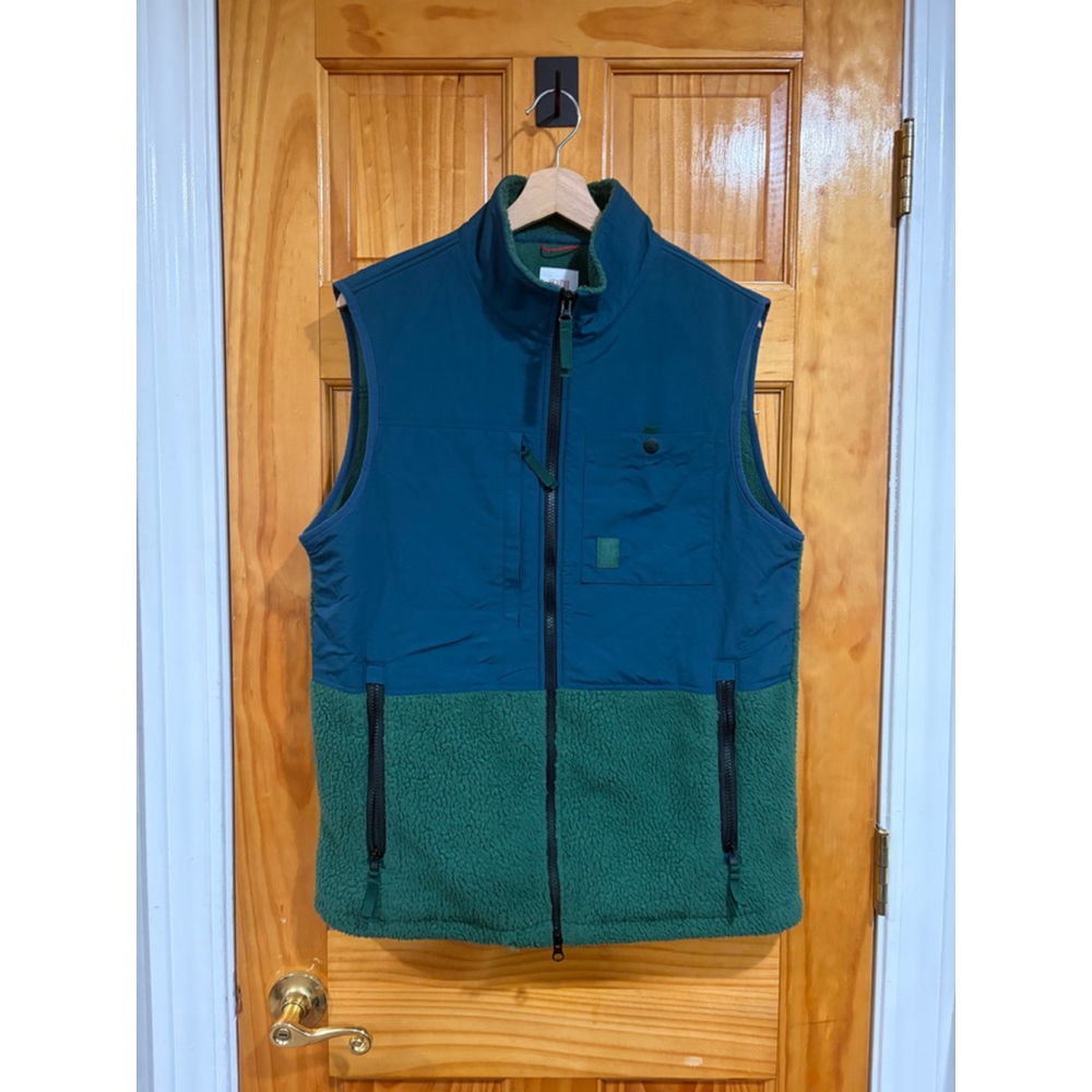 Topo Designs Recycled Fleece Vest Men's M Green Blue Zip Front Outdoor Hiking